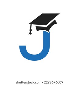 Initial Letter J Education Logo Design kombiniert mit Graduation Hut Symbol Vektorvorlage