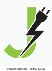 Initial Letter J Electric Logo Concept With Power and Electric Plug Symbol Vector Template