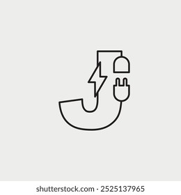 Initial Letter J Electricity Logo Design. Electrical Design Concept Alphabet Font. Vector Illustration.