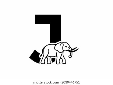 Initial letter J with elephant shape line art design