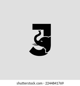 Initial letter J with elephant shape line art. Modern Elephant J Letter Alphabet Logo Design.