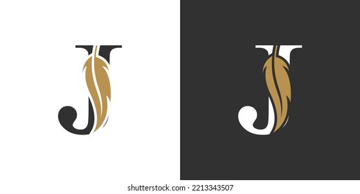 Initial letter J with feathers logo design concept.