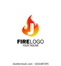 initial Letter J fire logo design. fire company logos, oil companies, mining companies, fire logos, marketing, corporate business logos. icon. vector