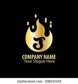 Initial Letter J With Fire Logo 