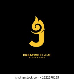 Initial letter J with flame logo vector concept element, letter J logo with fire burn for company and business