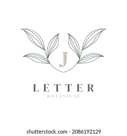 Initial Letter J Floral and Botanical Logo. Nature Leaf Feminine for Beauty Salon, Massage, Cosmetics or Spa Icon Symbol
