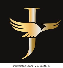 Initial Letter J Flying Eagle Logo Concept For Speed Icon and Transportation Symbol Vector Sign