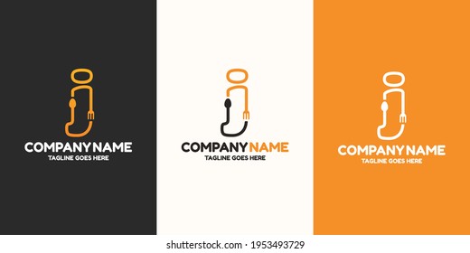 Initial letter J food Logo Design Template. Illustration vector graphic. Design concept fork and spoon With letter symbol. Perfect for cafe, restaurant, cooking business