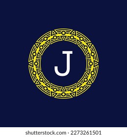 initial letter J futuristic circle pattern frame emblem logo