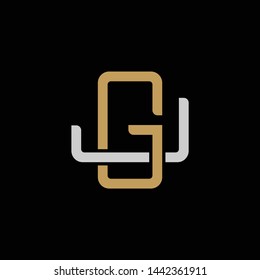 Initial letter J and G, JG, GJ, overlapping interlock logo, monogram line art style, silver gold on black background