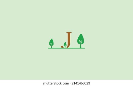 Initial letter J garden with trees landscape template