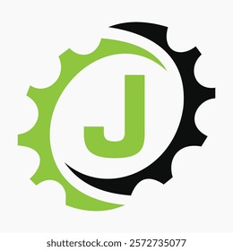 Initial Letter J Gear Logo Design Template. Automotive Gear Logo for Business and Industrial Identity