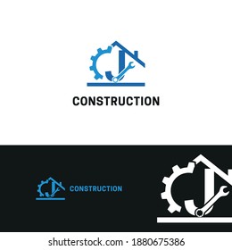 Initial letter J with gear, wrench and home icon for Home renovation, construction, repair and maintenance logo design concept vector