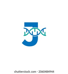 Letra inicial J Elemento de plantilla de diseño de logotipo de Adn genético. Ilustración biológica