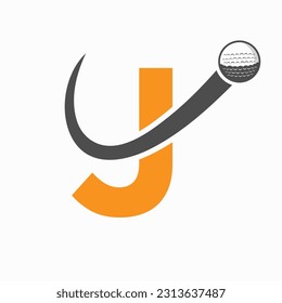 Initial Letter J Golf Logo Design. Initial Hockey Sport Academy Sign, Club Symbol
