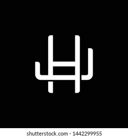 Initial letter J and H, JH, HJ, overlapping interlock monogram logo, white color on black background