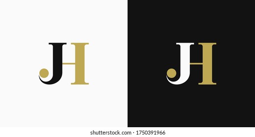 Initial Letter J and H Linked Logo. Black and Gold Shape Calligraphy Style isolated on Double Background. Usable for Business and Branding Logos. Flat Vector Logo Design Template Element.