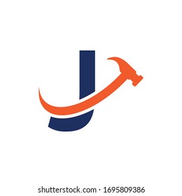 initial letter j hammer logo swoosh