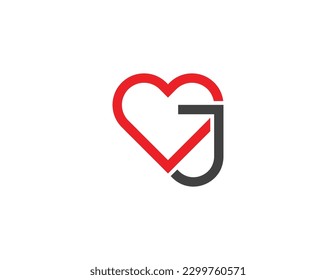 initial Letter J Heart Logo Concept icon sign symbol Element Design. Love, Health Care, Medical, Dating App, Valentine's Day Logotype. Vector illustration template