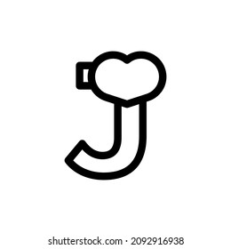 Initial Letter J with Heart Love in Line Style Logo Design Template Element