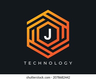 initial Letter J Hexagon Technology Logo icon Vector Design Template