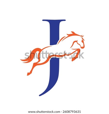 Initial Letter J Horse Logo Design Concept With Jumping Horse Symbol Vector Template 