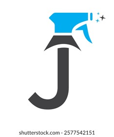 Initial Letter J House Cleaning Logo Concept With Hygiene Sprays Symbol