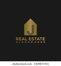 initial letter j house Logo. real estate logo concept. golden vector illustration