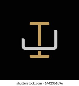 Initial letter J and I, JI, IJ, overlapping interlock logo, monogram line art style, silver gold on black background