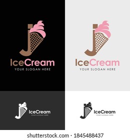 Initial Letter J with Ice Cream Logo Template Design. Vector illustration.