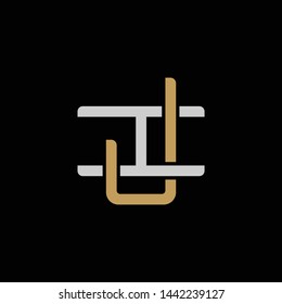 Initial letter I and J, IJ, JI, overlapping interlock logo, monogram line art style, silver gold on black background