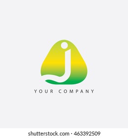 Initial Letter J IJ Rounded Triangle Logo Yellow Green