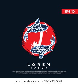 initial letter j japanese koi fish logo. modern icon, template design