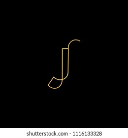 Initial letter J JJ minimalist art monogram shape logo, gold color on black background