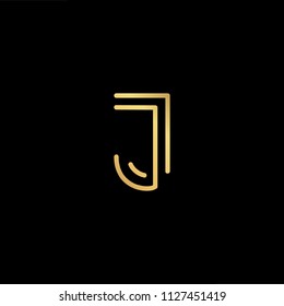 Initial letter J JJ minimalist art logo, gold color on black background