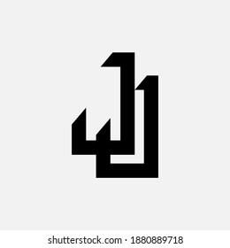 Initial letter J or JJ overlapping, interlock, monogram logo, black color on white background