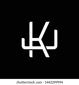 Initial letter J and K, JK, KJ, overlapping interlock monogram logo, white color on black background