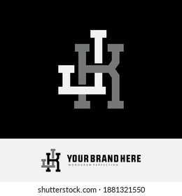 Initial letter J, K, JK or KJ overlapping, interlock, monogram logo, white and gray color on black background