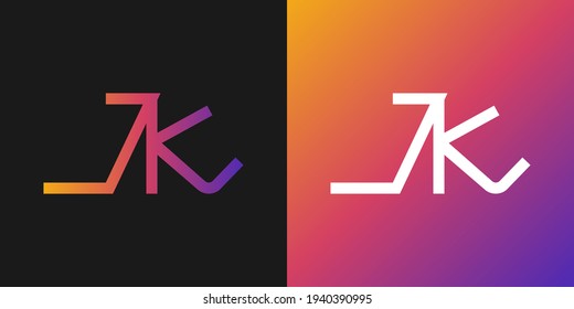 Initial Letter J and K Logo with Linear Concept in Colorful Gradient