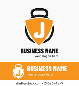 Initial Letter J with Kettlebell for Gym, Fitness, Pilates, Exercise Sport Business Logo Idea