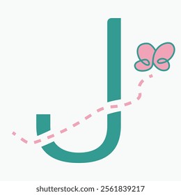 Initial letter J kids logo concept with butterfly symbol vector template. Kid logotype