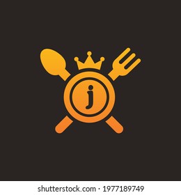 Initial letter J King food Logo Design Template. Illustration vector graphic. Design concept fork,spoon and crown With letter symbol. Perfect for cafe, restaurant, cooking business