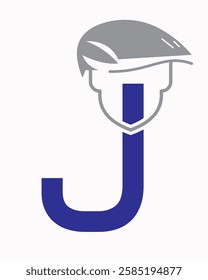 Initial Letter J Labour Day Logo Concept With Safety Helmet Symbol Vector