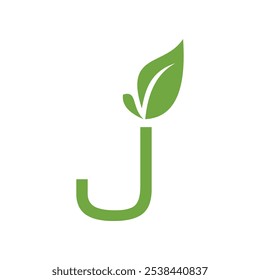 Letra inicial J Leaf Icon Plantilla de diseño de logotipo