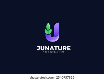 Letra inicial J con el logotipo del símbolo del icono de la hoja Inspiración creativa. Símbolo de la hoja verde en el diseño del logotipo de la letra J. Branding verde y natural para la identidad eco-empresarial. Ilustración del logotipo del Vector del alfabeto.