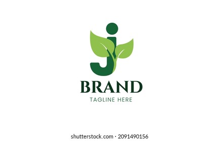 Initial Letter J and leaf Logo. Green color isolated on White Background. Usable for Business and Branding Logos. Vector Graphic Branding Element