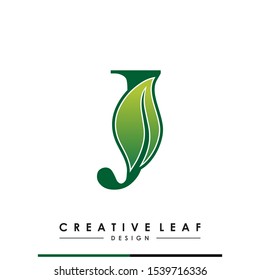 Initial Letter J With Leaf Luxury Logo. Green leaf logo Template vector Design. 