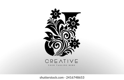 Letra inicial J diseño del logotipo de color negro vinculado a belleza