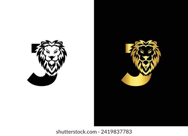 Letra inicial J Cabeza de León , Vector de diseño con logotipo elegante de lujo. León, letra interior J Resumen, emblema creativo para el logotipo, identidad de marca, diseño de empresa.