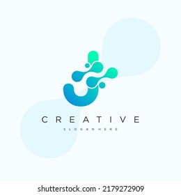 Initial Letter J Logo art. Blue Gradient Linear Rounded Style with Connected Liquid Dots . Usable for Business Science and Technology Logos. Flat Vector Logo Design Template Element.